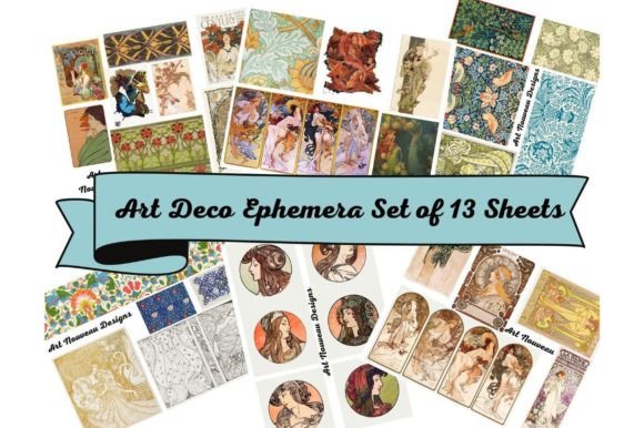 Download 13 Vintage Art Deco Ephemera Sheets - Premium Bundle