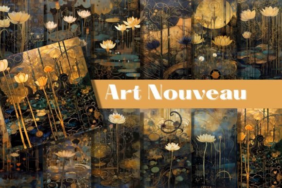 Download ART NOUVEAU Gold Black Floral Background - Premium Resources