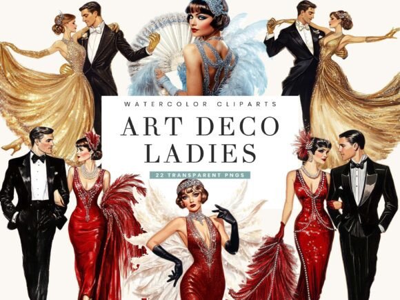 Download Watercolor Art Deco Ladies Clipart - Premium Bundle